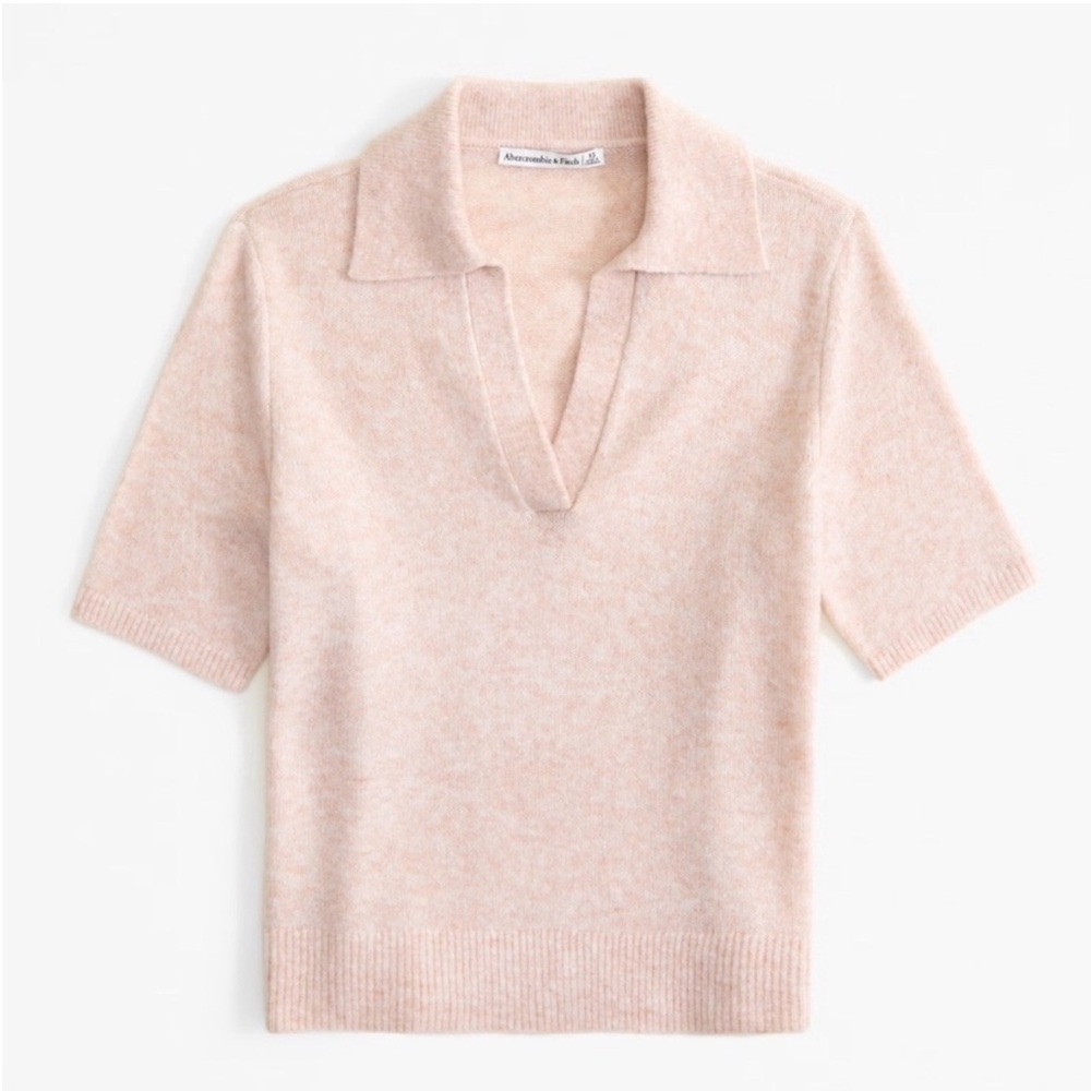 Abercrombie Pink Knit Polo Short Sleeve Sweater in M